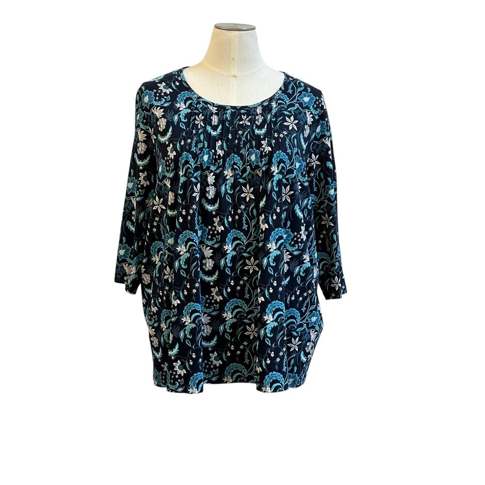 Ulla Popken Women’s Floral Blue Paisley Tunic Top Size 3XL 20/22 Plus